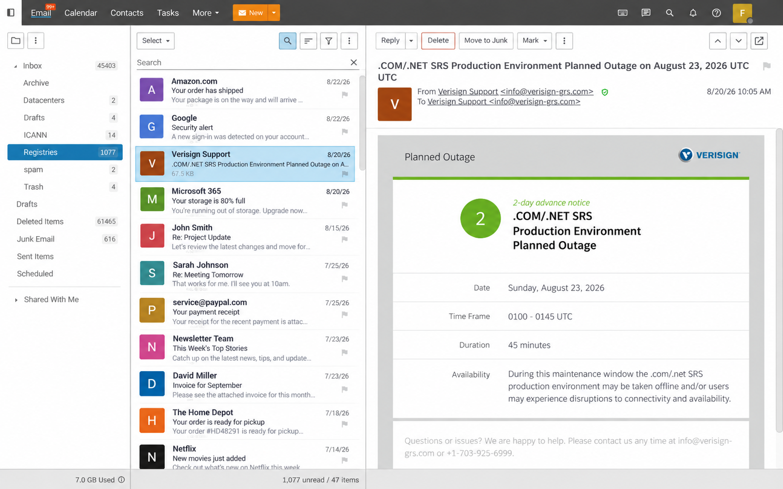 PoweredMail webmail inbox