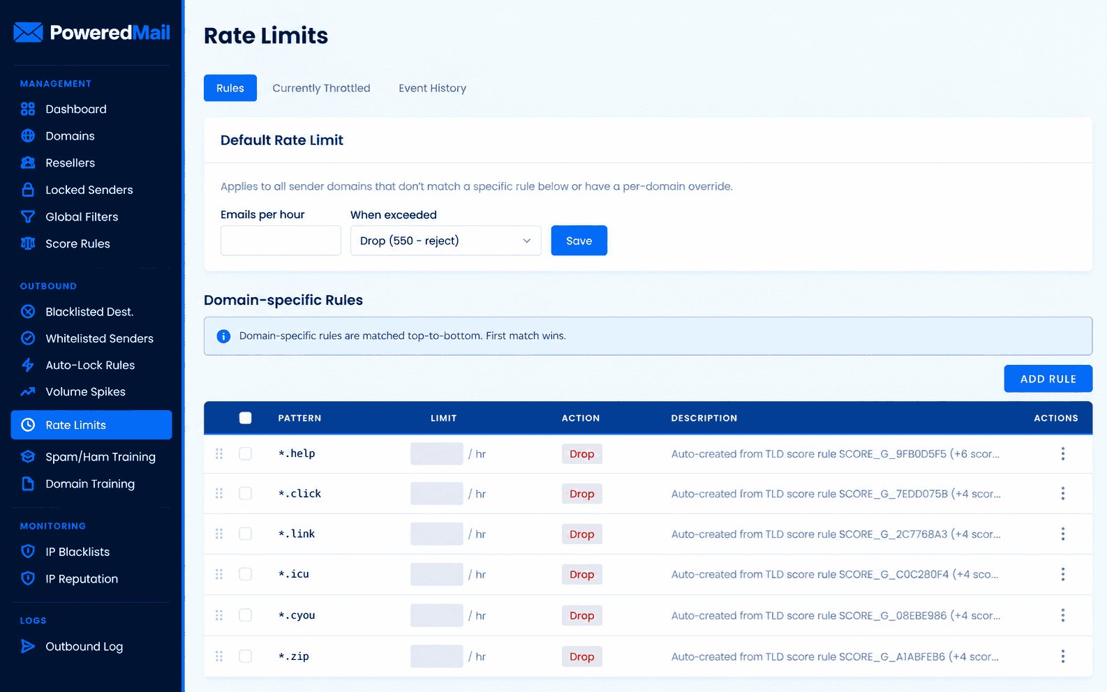 PoweredMail outbound rate limits